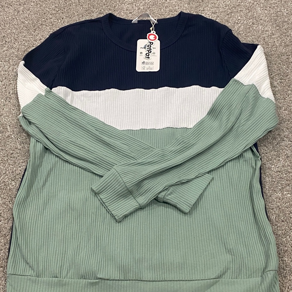 PatPat Navy Ribbed Long Sleeve Top
